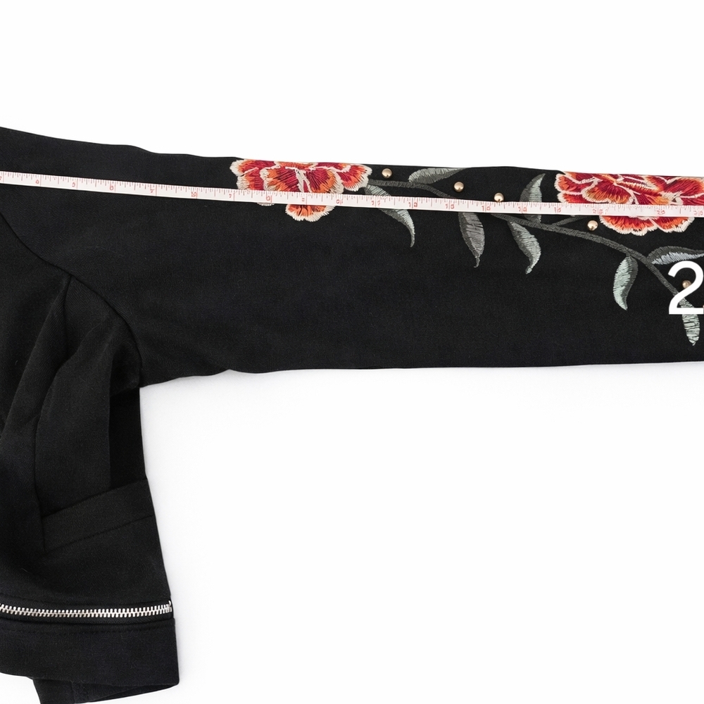 W5 (Anthropologie) Med Black Embroidered Moto Jacket Asymmetrical Zip - Picture 10 of 10